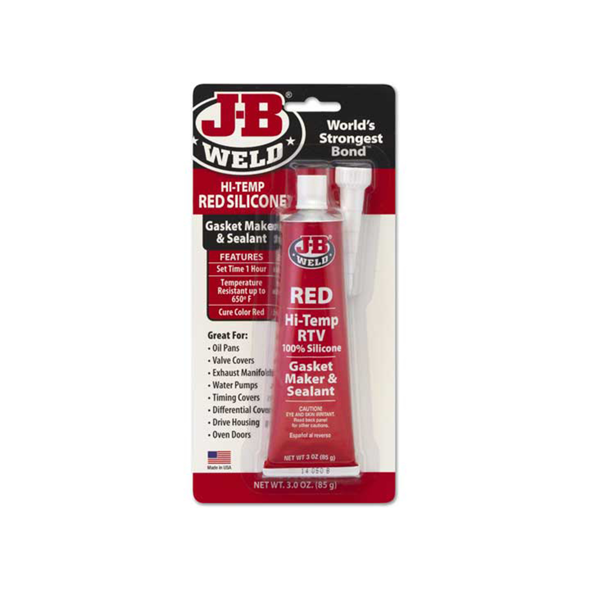 JB Weld Hi-Temp Red RTV Silicone Gasket Maker Sealant — 3oz. Tube, Oil & Water Resistant, 550ºF Continuous Heat, Model# JBW31314